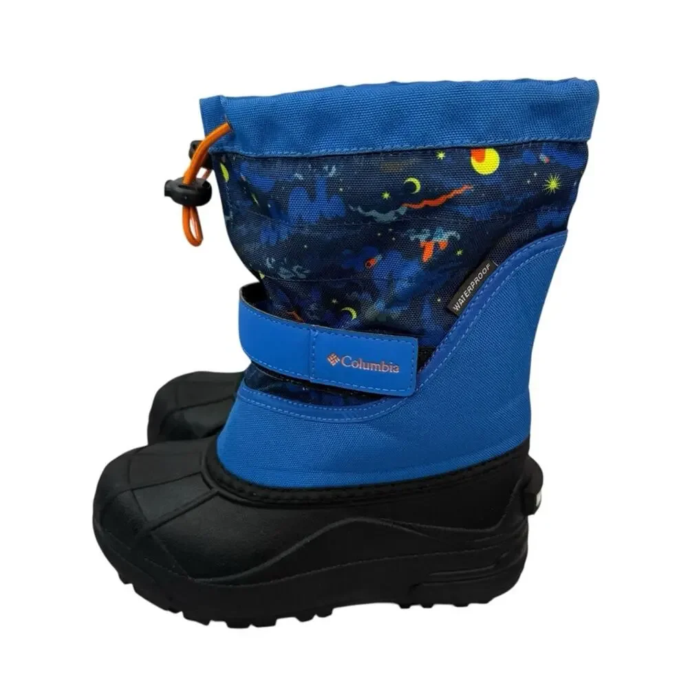 COLUMBIA Powderbug Plus II Print Snow Boots Unisex Kids US Sz 13 Blue Waterproof
